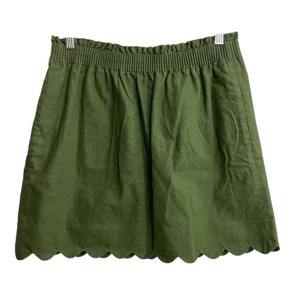 J. Crew Dresses & Skirts - J Crew Linen Blend Scalloped Hem Pull On Skirt Size 8 Women Olive Green Lined
